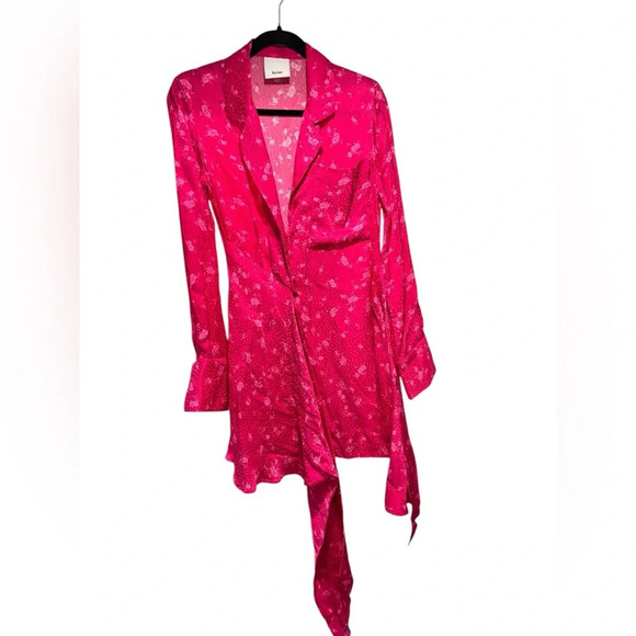 Acler Womens Dress Pink Size 2 Evanston Satin Wrap Collar Drape Shirtdress Mini - Picture 3 of 9